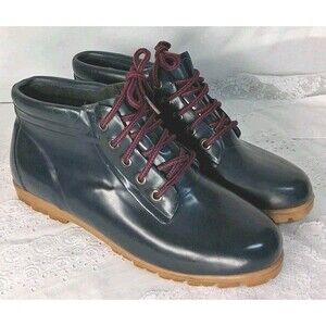 Vintage Lands End Rubber Duck Rain Boots Women Ankle High Navy Blue 11M Chore